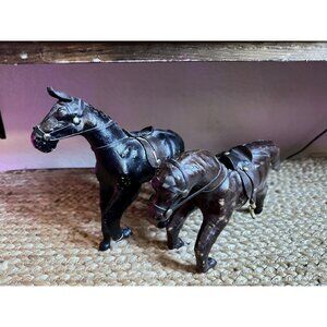 Vintage Leather Wrapped Horse Statue Equestrian Art Figurine Saddle Figure